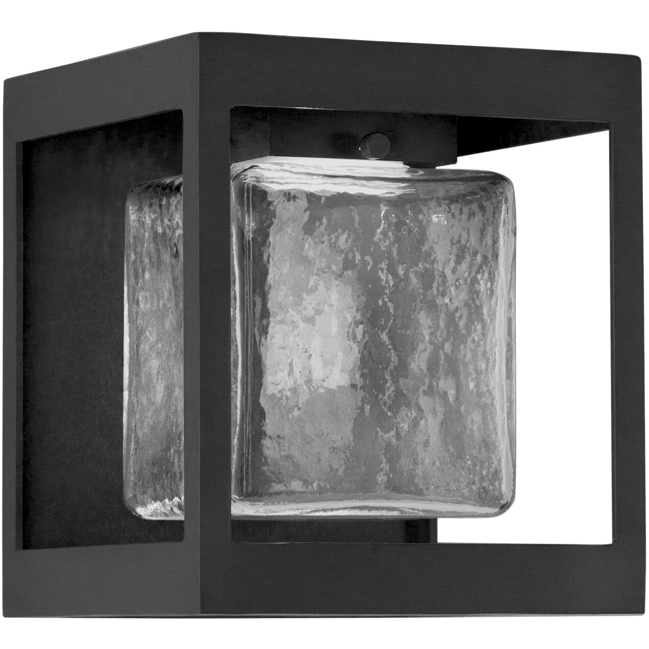 Square Box LED Textured Black Outdoor Sconce in Clear with Hammered Texture, Square Box